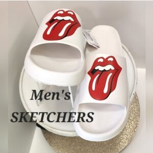 Sketchers Rolling Stones Red Mick Jagger Mouth White Foamies Slide Sandal NWT!